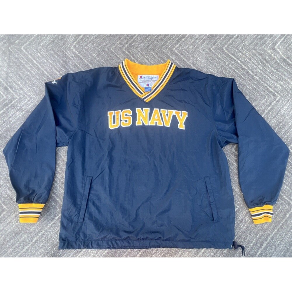 Champion Men’s US Navy Blue Yellow Windbreaker Pullover Jacket Size Large